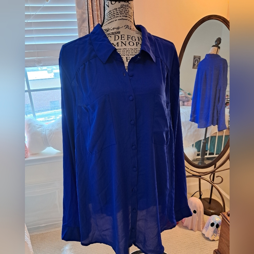 Torrid Royal Blue Button-Down Shirt Sz 3